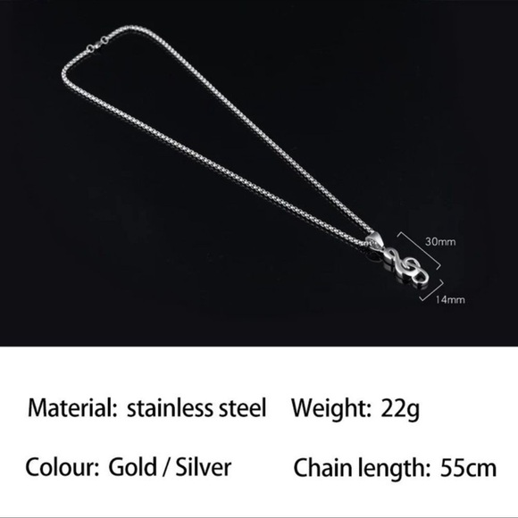 Silver Music Note Pendant Necklace Gift For Men Women Box Chain - Picture 1 of 5